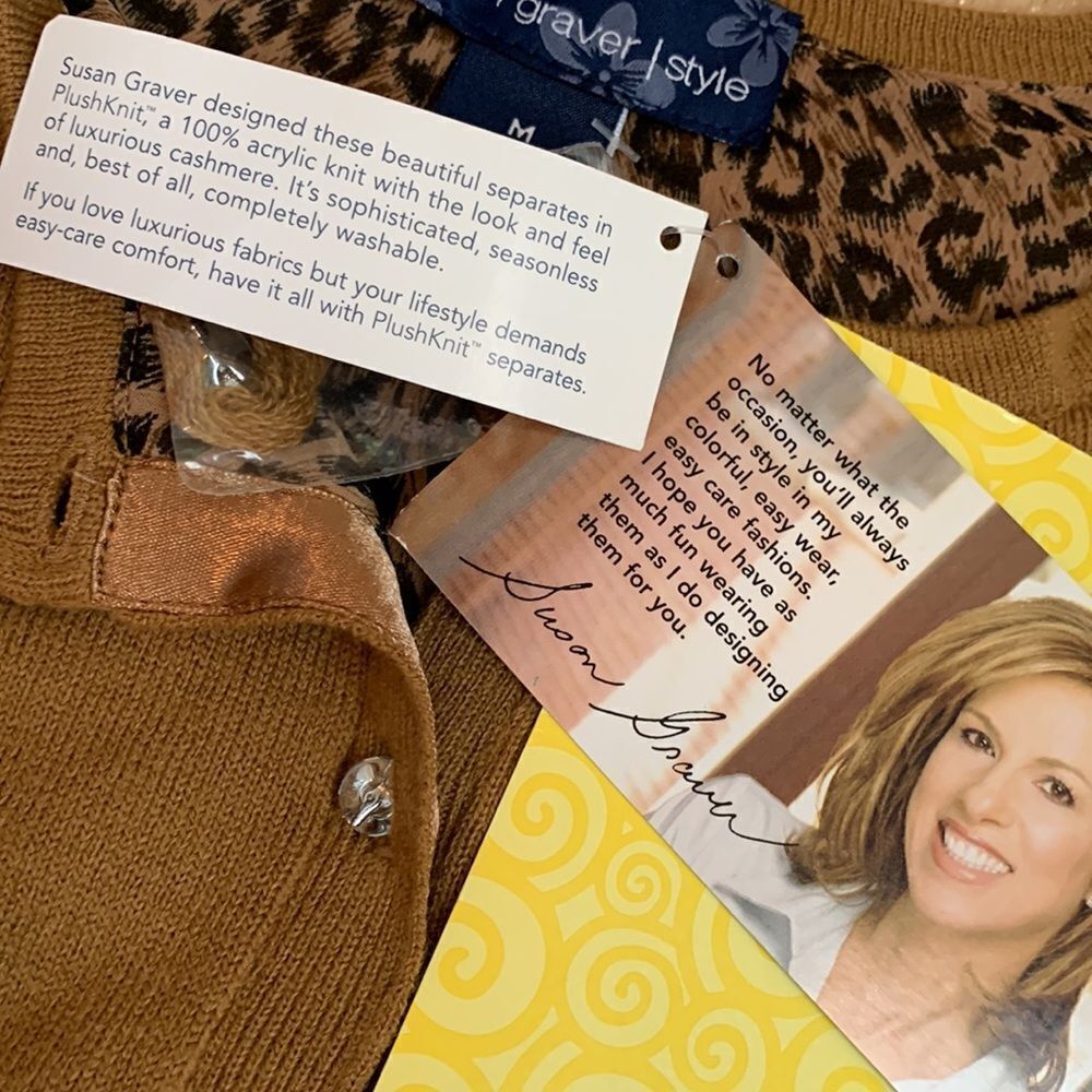 Susan Graver Style QVC Lined Sweater Top Button Down Cardigan M Brown - Picture 9 of 11